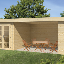 Tuinontwerp met blokhut en veranda